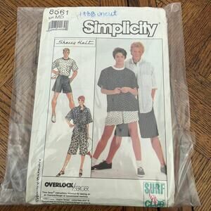 VINTAGE 80S SIMPLICITY 8561 SHIRT & SHORTS PATTERN UNCUT medium